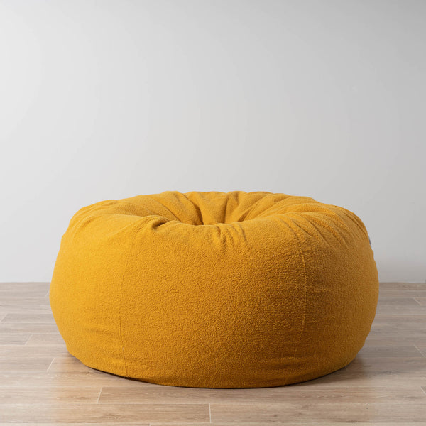 Stylish Mustard Bouclé Beanbag Chair with Textured Fabric, Cozy and Chic Seating for Your Home Decor