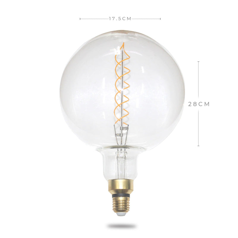 oversized filament globe 4w double spiral on a white background including size