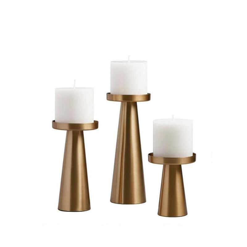 set of three brass pillar candle holder