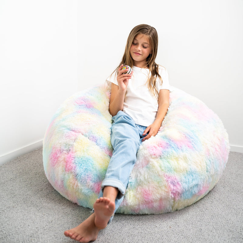 Shaggy Fur Rainbow Tie Dye Bean Bag - Unicorn